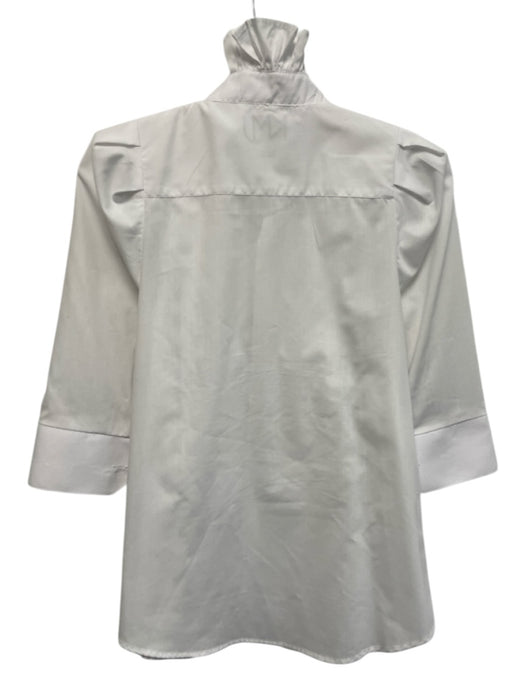 KMJ Size L White Polyester Tuxedo Ruffle Neckline Top White / L