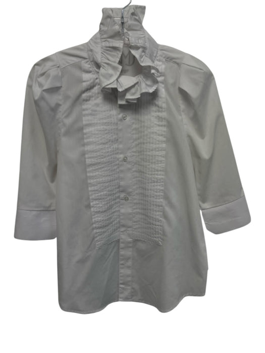 KMJ Size L White Polyester Tuxedo Ruffle Neckline Top White / L