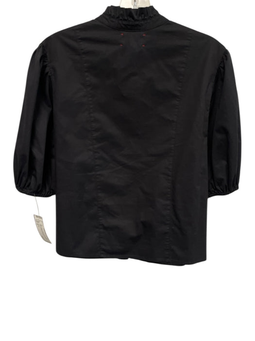 XiRENA Size S Black Cotton Button Ruffle Neckline Crop Puff Sleeve Top Black / S