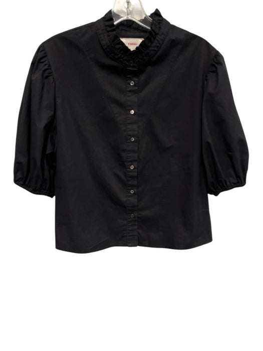 XiRENA Size S Black Cotton Button Ruffle Neckline Crop Puff Sleeve Top Black / S