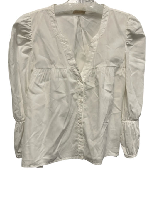 Nation Size M White Pima Cotton V Neck Crop Smocked Sleeve Top White / M