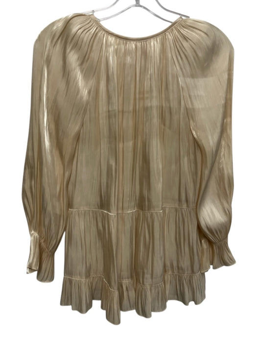 5a7 Cinq a Sept Size S Gold Polyester Tiered Trumpet Sleeve Bow Detail Top Gold / S