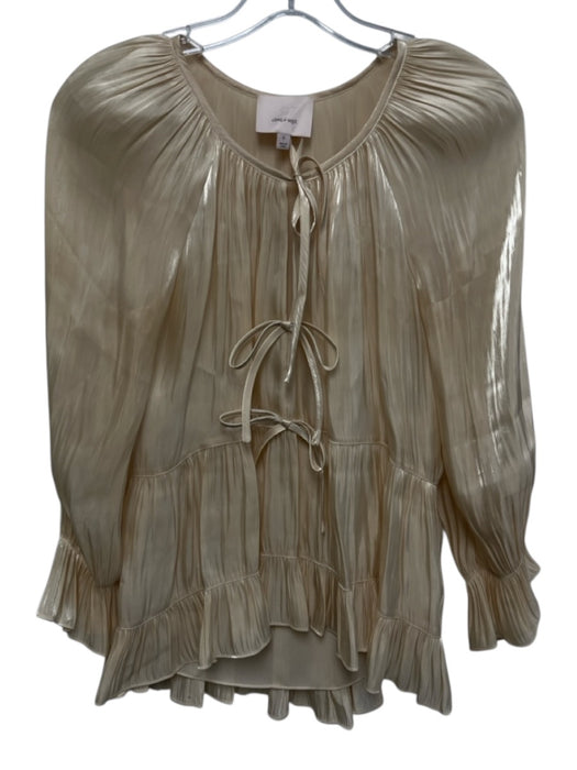5a7 Cinq a Sept Size S Gold Polyester Tiered Trumpet Sleeve Bow Detail Top Gold / S