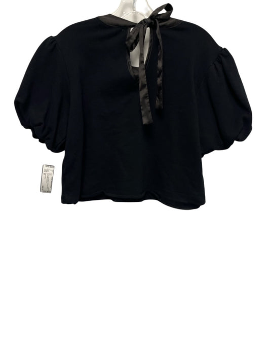 Olivia James Size M Black Crop Darted Puff Short Sleeve Bow Detail Top Black / M