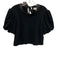 Olivia James Size M Black Crop Darted Puff Short Sleeve Bow Detail Top Black / M