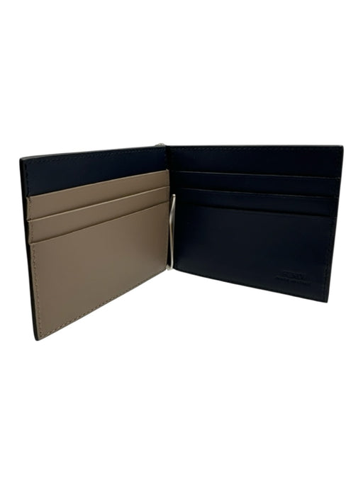 Fendi New Blue & Gray Leather Solid Bifold Money Clip Men's Wallet Blue & Gray