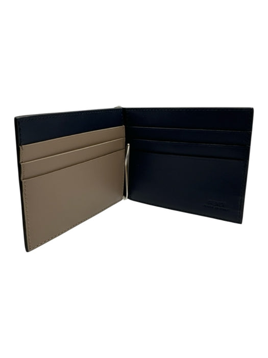 Fendi New Blue & Gray Leather Solid Bifold Money Clip Men's Wallet Blue & Gray