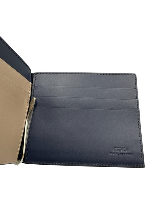 Fendi New Blue & Gray Leather Solid Bifold Money Clip Men's Wallet Blue & Gray