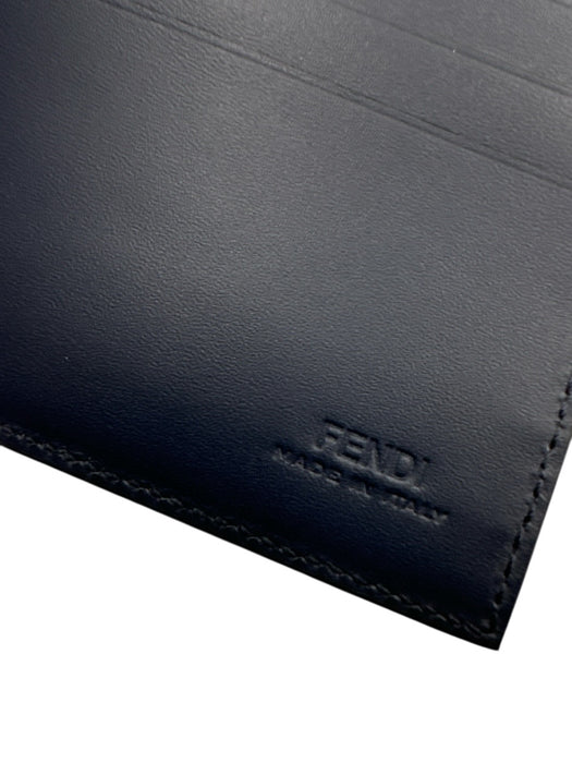 Fendi New Blue & Gray Leather Solid Bifold Money Clip Men's Wallet Blue & Gray