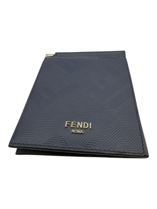 Fendi New Blue & Gray Leather Solid Bifold Money Clip Men's Wallet Blue & Gray