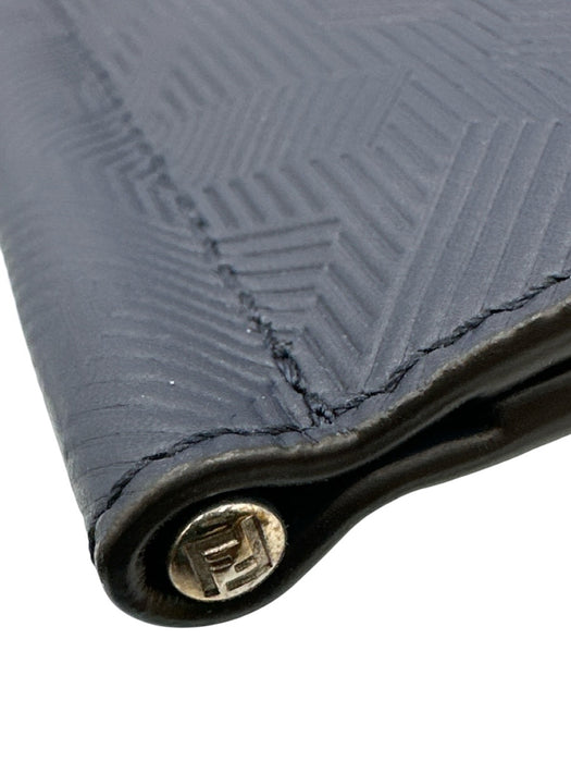 Fendi New Blue & Gray Leather Solid Bifold Money Clip Men's Wallet Blue & Gray