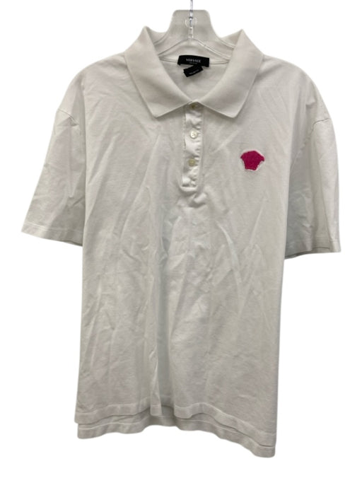 Versace Size 3XL White Cotton Solid Polo Men's Short Sleeve White / 3XL