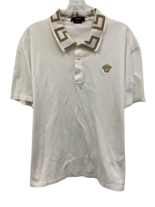 dv Size 4XL White & Gold Cotton Medusa Polo Men's Short Sleeve White & Gold / 4XL