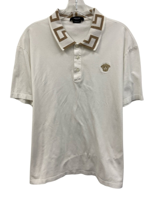 dv Size 4XL White & Gold Cotton Medusa Polo Men's Short Sleeve White & Gold / 4XL