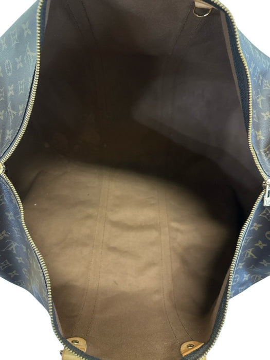 Louis Viuton AS IS Brown Leather logo Duffle Men's Bag Brown