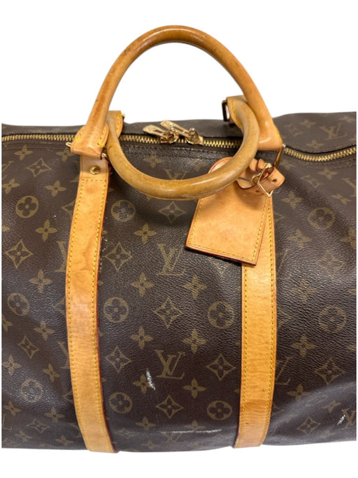 Louis Viuton AS IS Brown Leather logo Duffle Men's Bag Brown