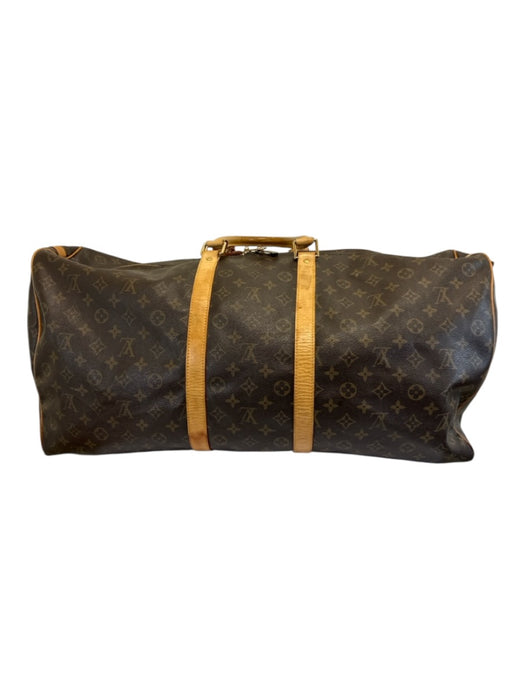 Louis Viuton AS IS Brown Leather logo Duffle Men's Bag Brown