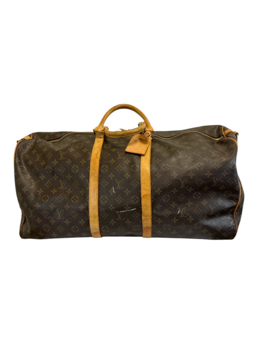 Louis Viuton AS IS Brown Leather logo Duffle Men's Bag Brown