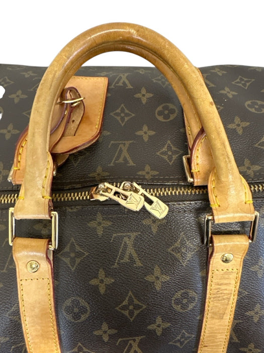 Louis Viuton AS IS Brown Leather logo Duffle Men's Bag Brown