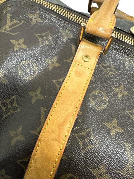 Louis Viuton AS IS Brown Leather logo Duffle Men's Bag Brown