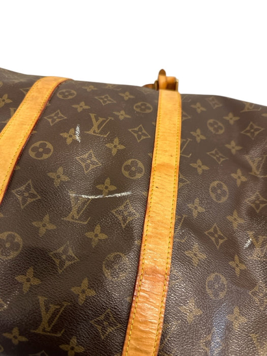 Louis Viuton AS IS Brown Leather logo Duffle Men's Bag Brown