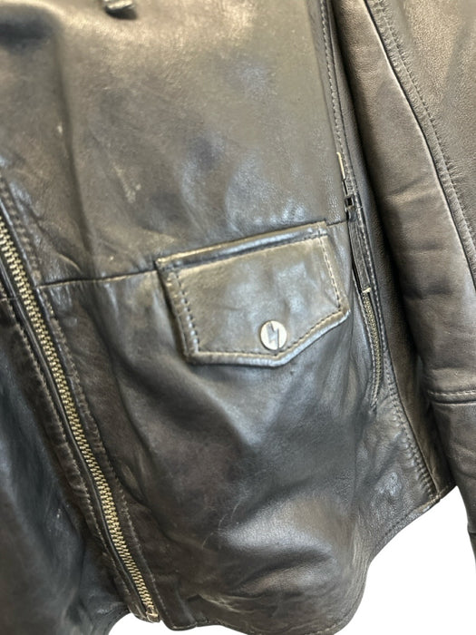 Lansky Bros Size XXL Black Leather Solid Zipper Men's Jacket Black / XXL