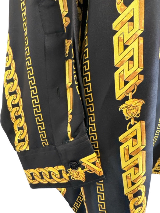 Versace Size Est L black & gold Silk Chain Detail Button Up Long Sleeve Shirt black & gold / Est L