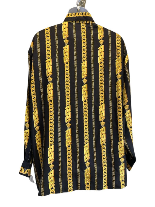 Versace Size Est L black & gold Silk Chain Detail Button Up Long Sleeve Shirt black & gold / Est L