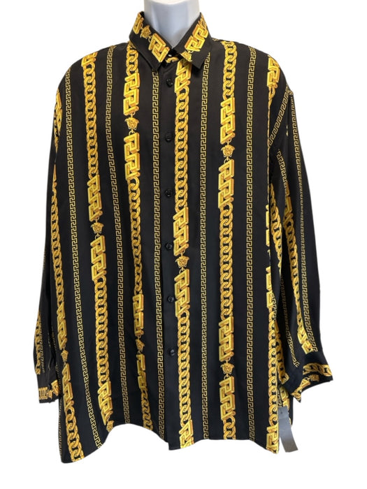 Versace Size Est L black & gold Silk Chain Detail Button Up Long Sleeve Shirt black & gold / Est L
