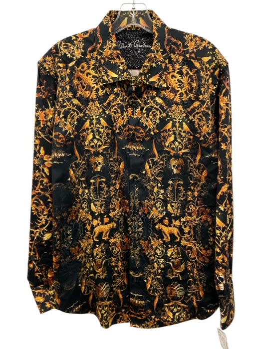Robert Graham Size XL black & gold Cotton Abstract Button Up Long Sleeve Shirt black & gold / XL