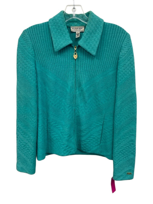 St. John Sport Size P Aqua Blue Wool & Rayon Zip Front Collared Jacket Aqua Blue / P