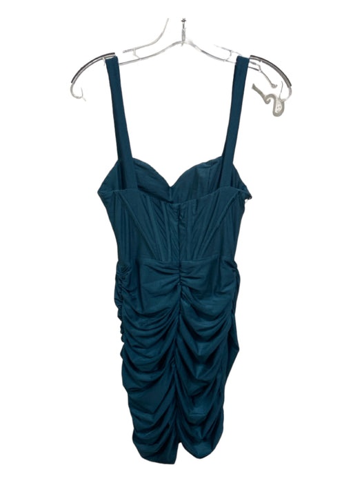 h:ours Size Medium Teal Green Nylon corset detail Side Ruching Back Zip Dress Teal Green / Medium