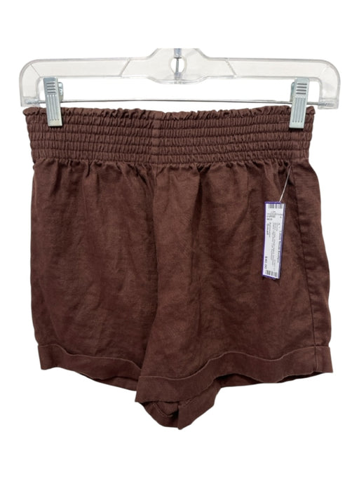 Reformation Size Small Brown Linen Elastic Waist Smocked Waist High Rise Shorts Brown / Small