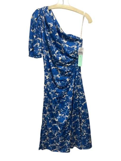 Shoshanna Size 4 Blue & White Cotton & Spandex One Sleeve Floral Print Dress Blue & White / 4