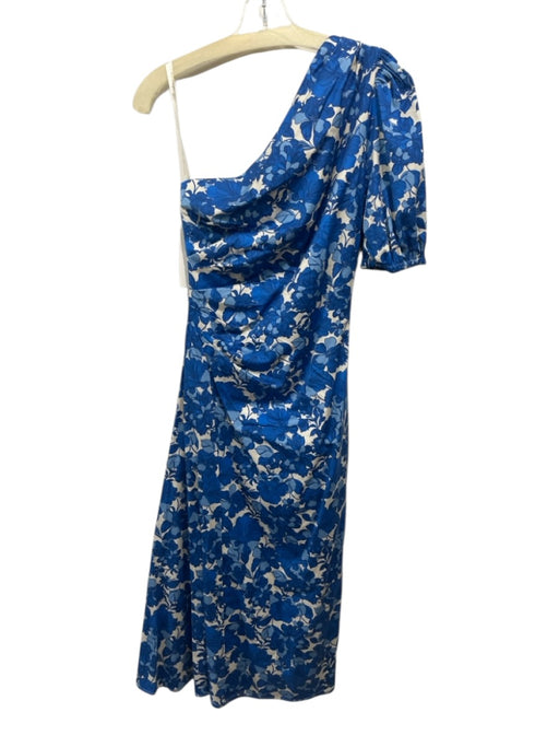 Shoshanna Size 4 Blue & White Cotton & Spandex One Sleeve Floral Print Dress Blue & White / 4