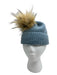 Garnet Hill Light Blue Cashmere Fur Ball Beanie Hat Light Blue