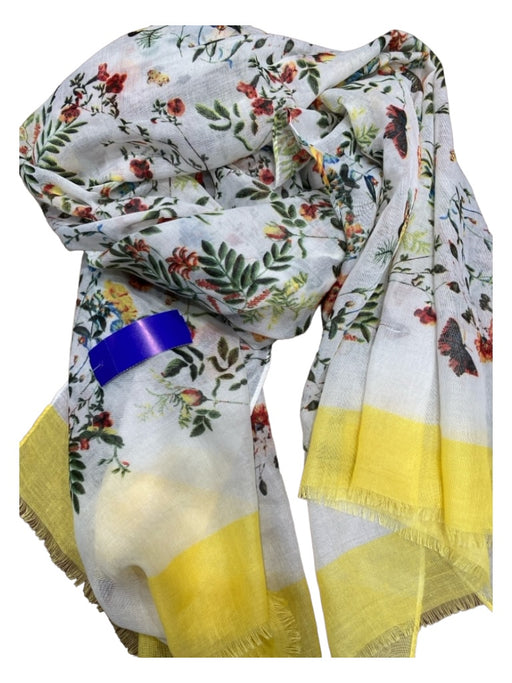No Brand Yellow & White Sher Mesh Overlay Yellow Trim butterflies scarf Yellow & White / XL
