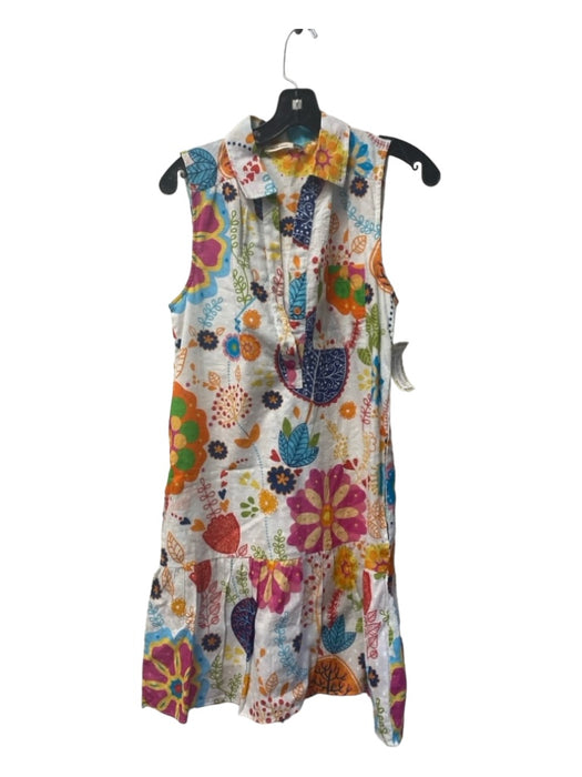 Maude Vivante Size XS White & Multi Cotton Sleeveless Floral Pleat Detail Dress White & Multi / XS