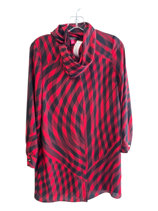 Vince Camuto Size XS Red & Black No Fabric Tag Tie Neck Long Sleeve Abstract Top Red & Black / XS