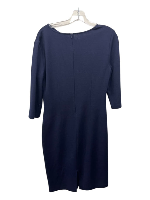 St John Size 6 Navy Blue Wool Blend Asymetric Neckline 3/4 Sleeve Midi Dress Navy Blue / 6