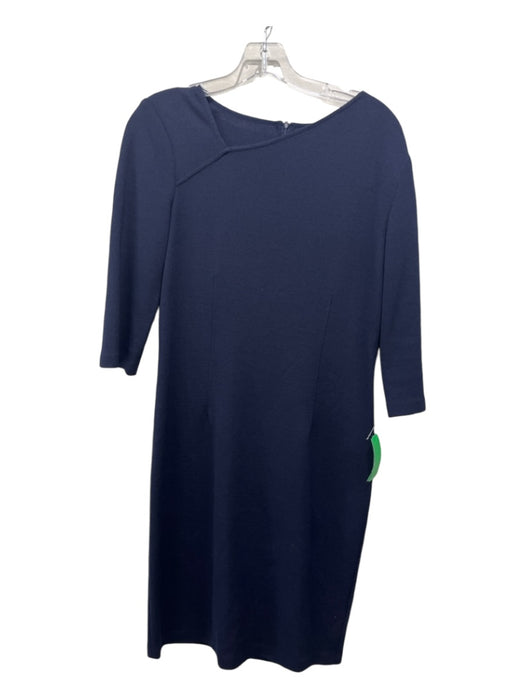 St John Size 6 Navy Blue Wool Blend Asymetric Neckline 3/4 Sleeve Midi Dress Navy Blue / 6