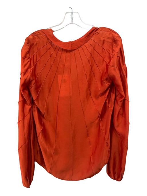 Salvatore Ferragamo Size 42 Orange Silk Pintuck V Neck Button Front Ruffle Top Orange / 42