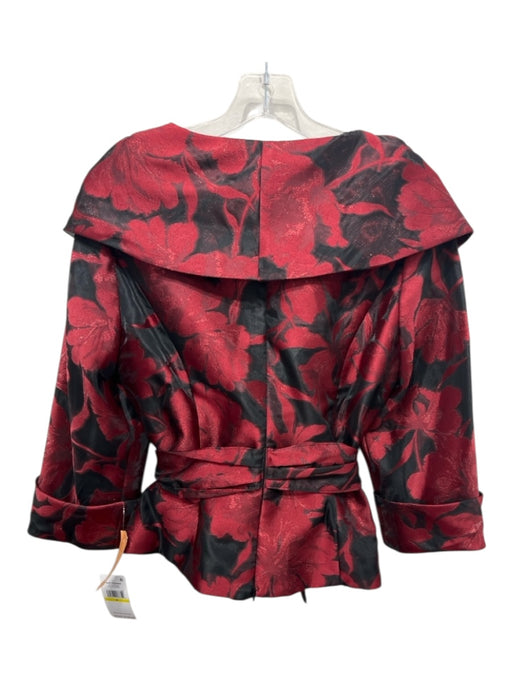 Alex Evenings Size M Black & Red Polyester Floral Shawl Collar Wrap Top Black & Red / M