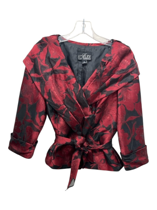 Alex Evenings Size M Black & Red Polyester Floral Shawl Collar Wrap Top Black & Red / M