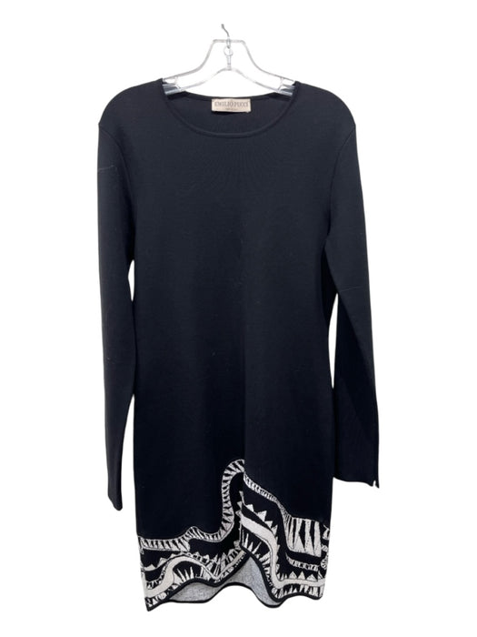 Emilio Pucci Size L Black & White Virgin Wool round Long Sleeve Knit Dress Black & White / L