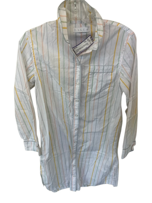 Lake Size XXS White & Multi Cotton Stripe Button Up 3/4 Sleeve Mini Dress White & Multi / XXS