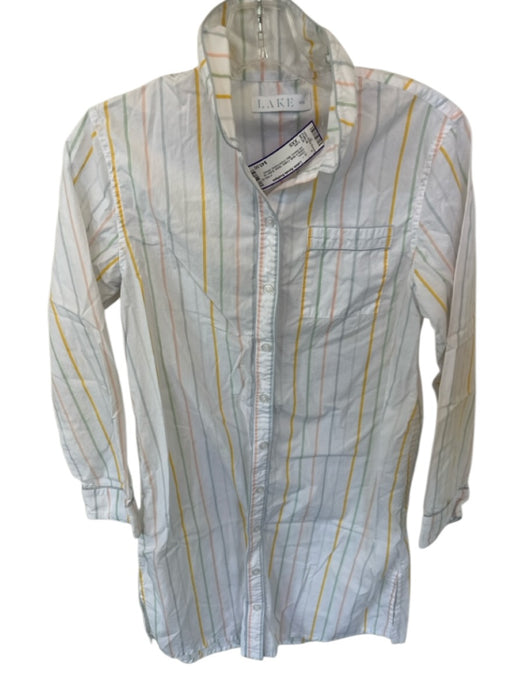 Lake Size XXS White & Multi Cotton Stripe Button Up 3/4 Sleeve Mini Dress White & Multi / XXS