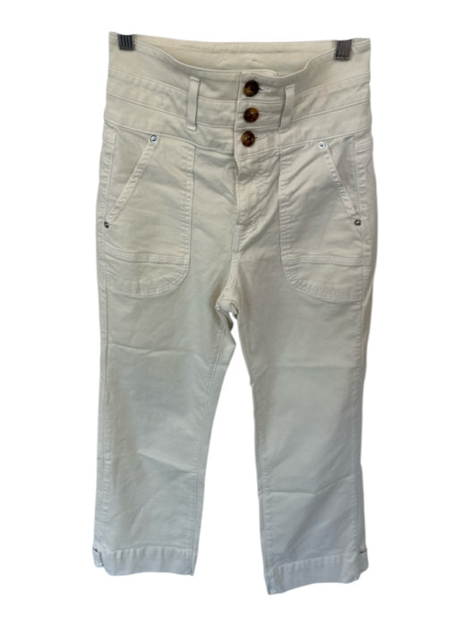 Veronica Beard Size 24 Cream Cotton Blend High Waist Straight Leg 3 Button Jeans Cream / 24
