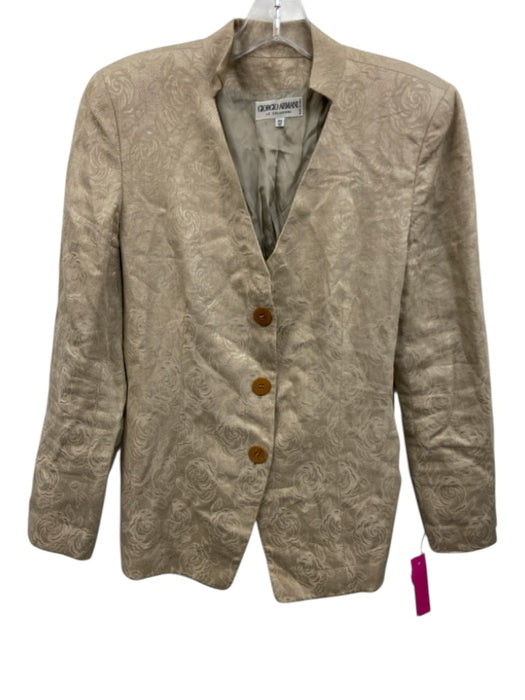 Giorgio Armani Size 10 Beige Acetate Blend Rose V Neck Button Front Jacket Beige / 10