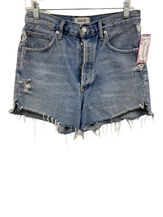 Agolde Size 28 Light Wash Cotton Distressed Button Fly High Rise Cut Off Shorts Light Wash / 28